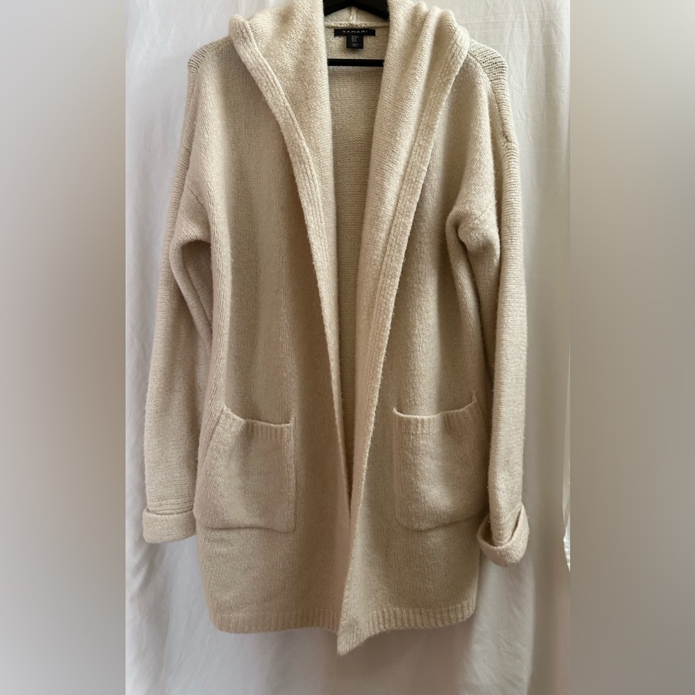 EUC Tahari Super Thick & Cozy Oversized Wool Blend Open Front Long Cardigan Sz M